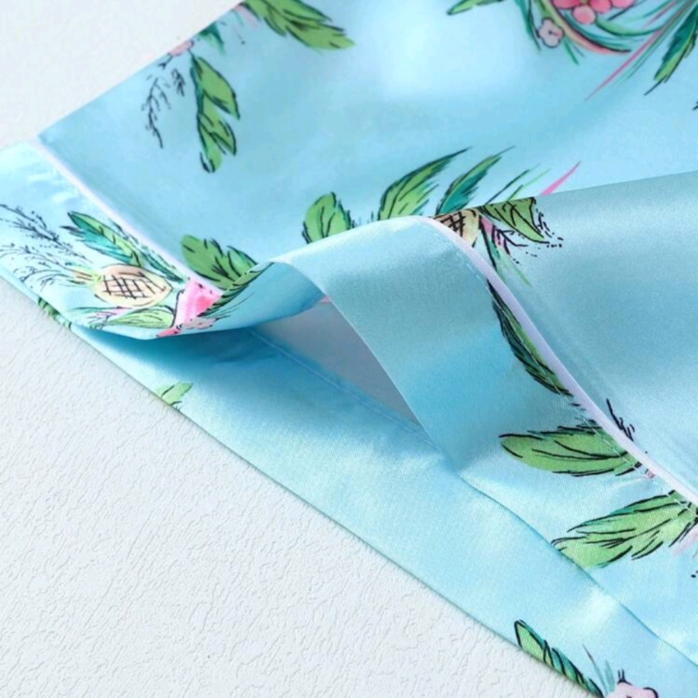 Flamingo Print Satin Pajama Set - Picture 6 of 8